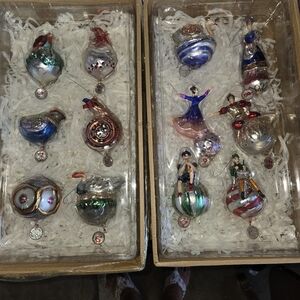 Pottery Barn 12 Days of Christmas Hand Painted Mercury Glass Ornaments RETIRED